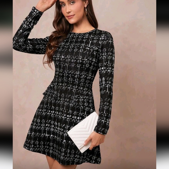 Women Autumn/Winter Elegant Plaid Mini Dress - Picture 1 of 4